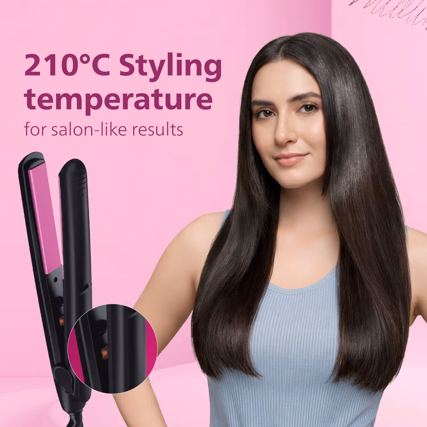 Philips - Selfie Hair Straightener - Minimized Heat Damage - Black