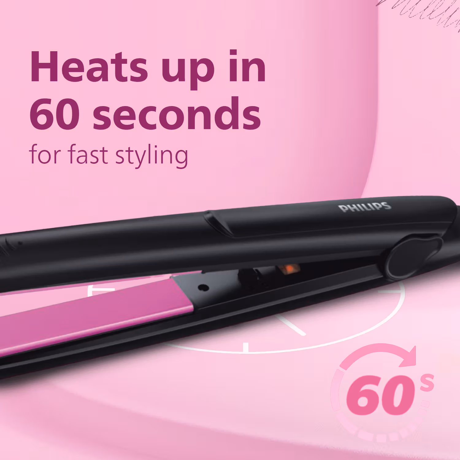 Philips - Selfie Hair Straightener - Minimized Heat Damage - Black