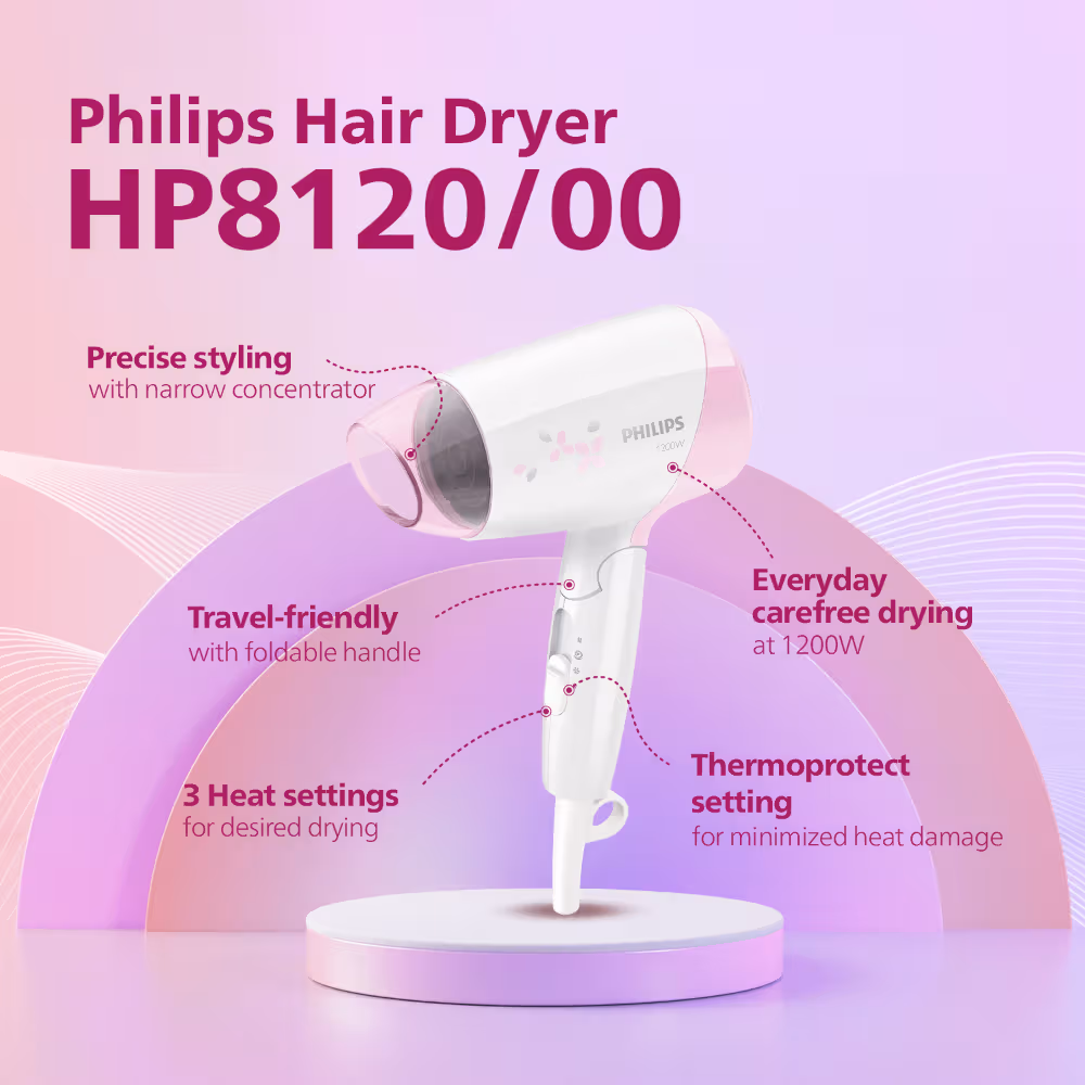 Philips - Foldable - Hair Dryer - 3 Heat Settings with Cool Shot