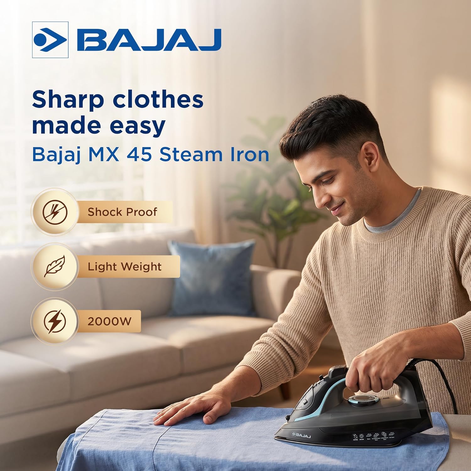 Bajaj - Steam Iron - Aluminium Soleplate Iron | 2000 Watts