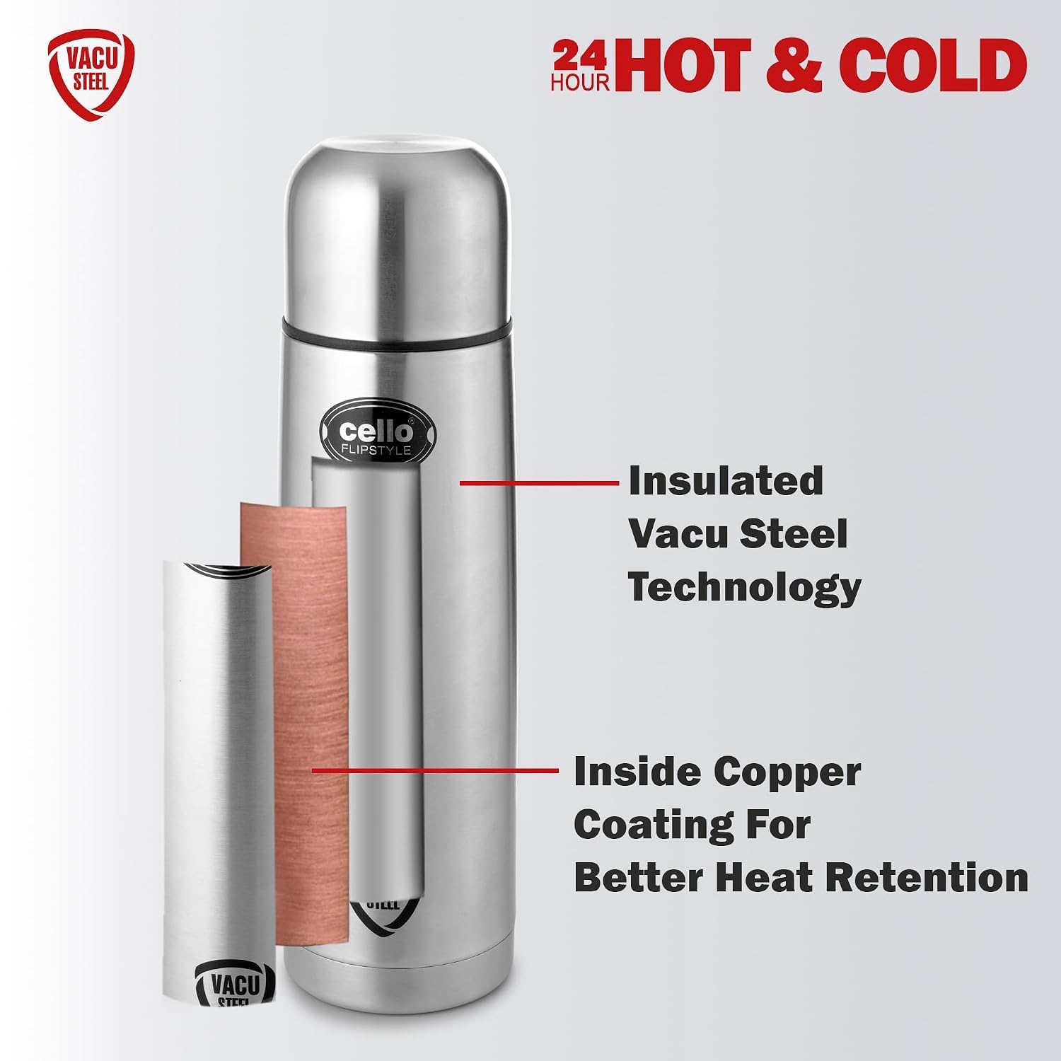 Cello - Flipstyle - Stainless Steel - Hot and Cold - Water Bottle