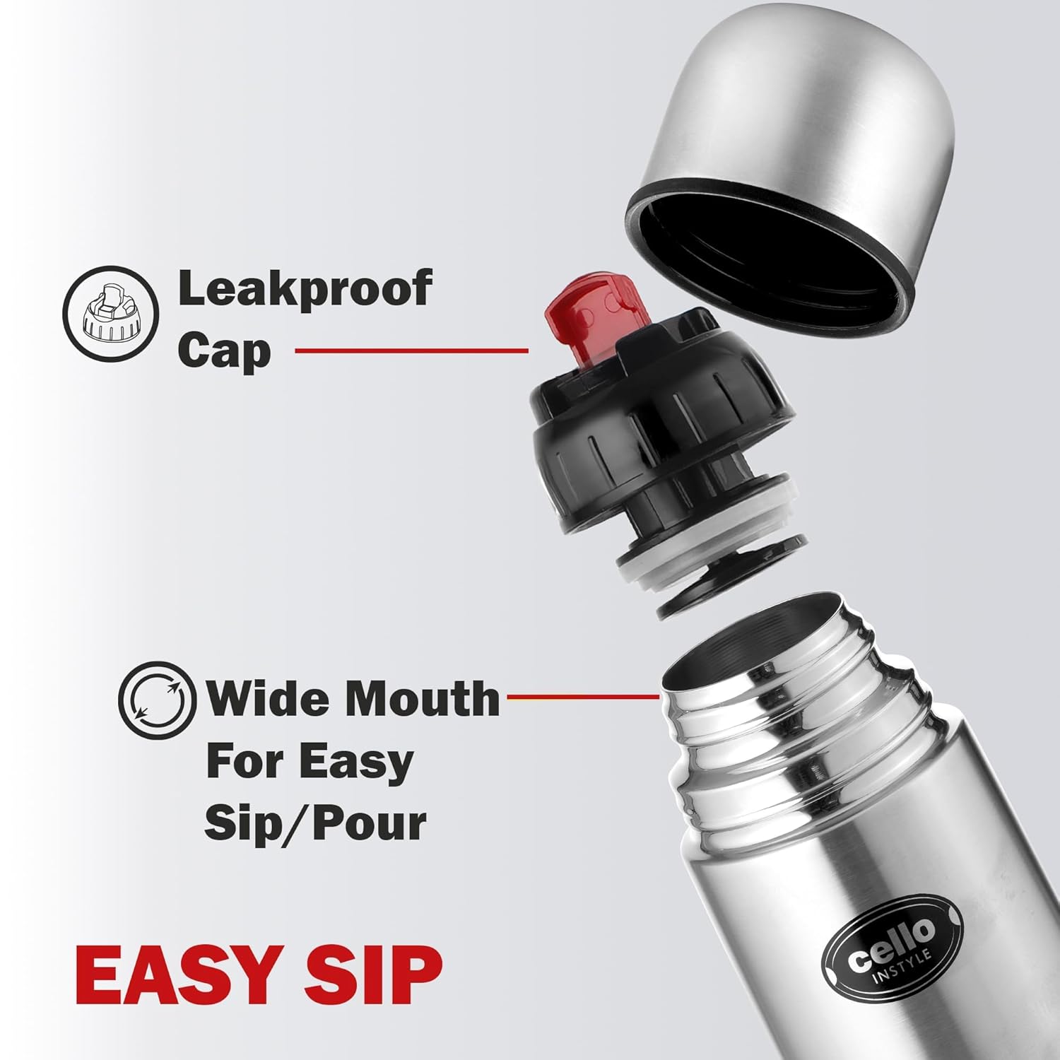 Cello - Flipstyle - Stainless Steel - Hot and Cold - Water Bottle