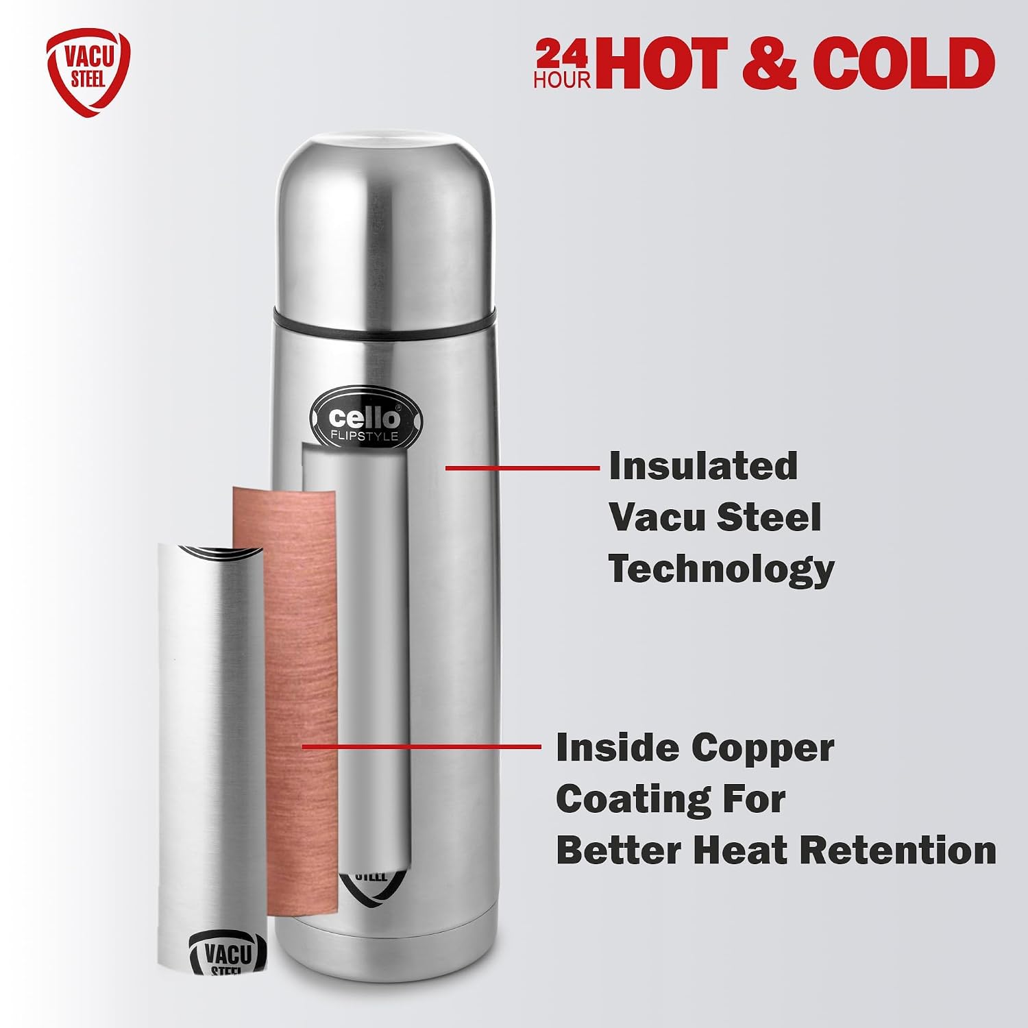 Cello - Flipstyle - Stainless - Steel Hot and Cold - Water Bottle