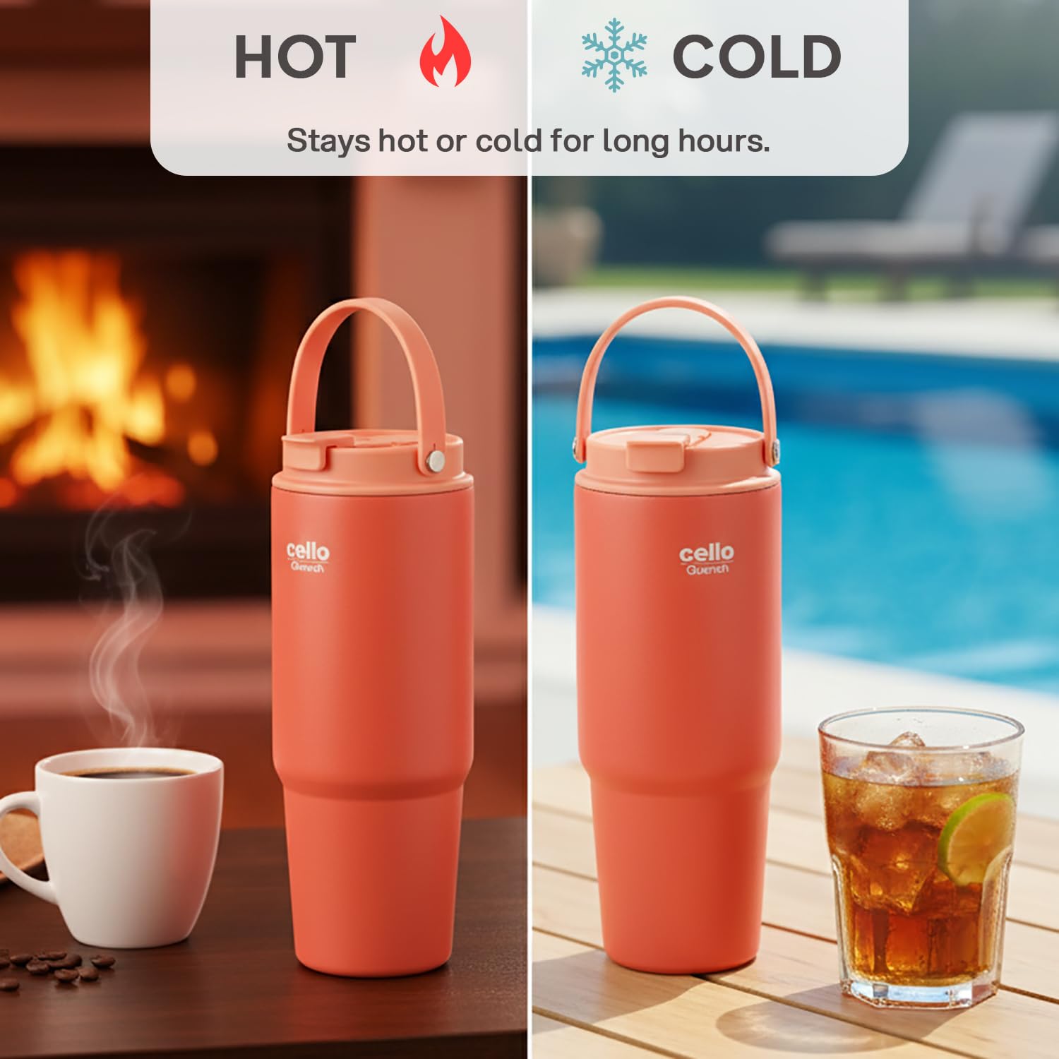 Cello - Quench Go - Insulated Stainless Steel - Sipper Tumbler with Straw
