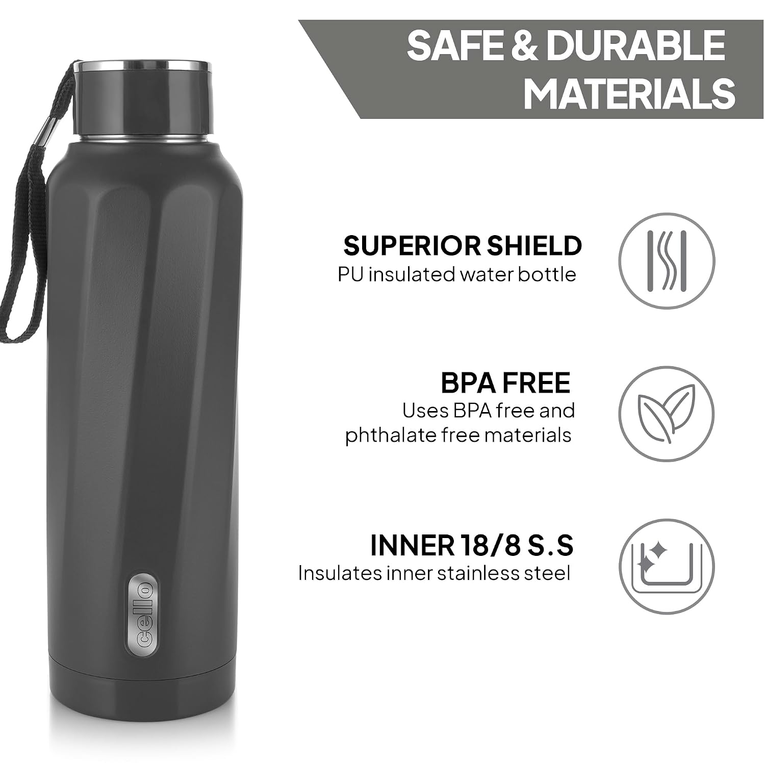 Cello - Puro Steel-X Turbo 600 - Inner Steel Insulated - Water Bottle