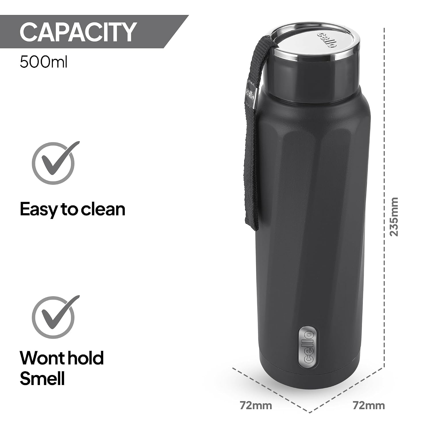Cello - Puro Steel-X Turbo 600 - Inner Steel Insulated - Water Bottle 