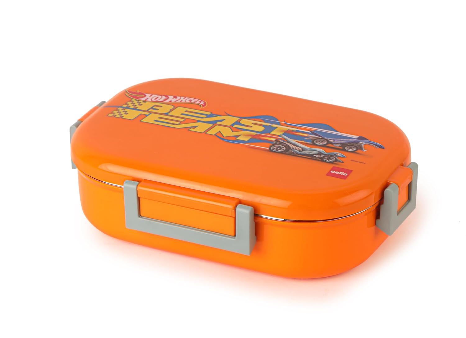 Cello - Feast Deluxe - Hot Wheel - Insulated - Kids Lunch Box with Steel Inner (Orange)