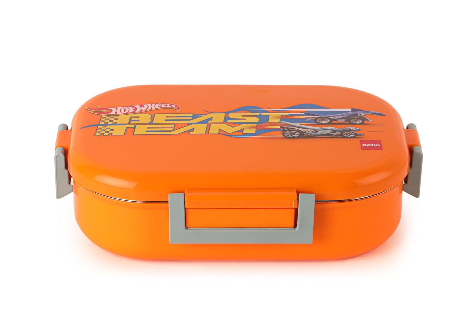 Cello - Feast Deluxe - Hot Wheel - Insulated - Kids Lunch Box with Steel Inner (Orange)