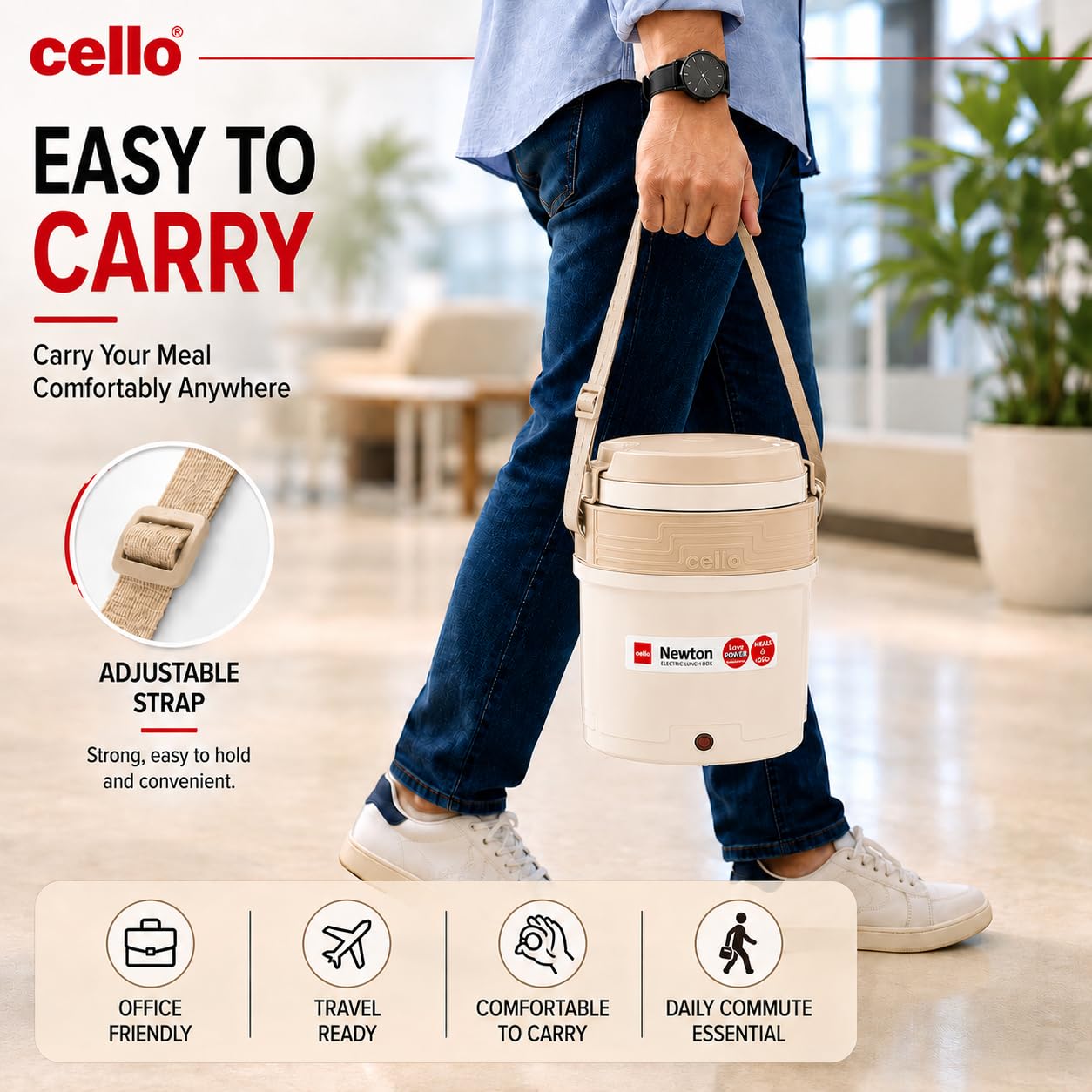 Cello - Newton 3 Tier - Compartment - Stainless Steel - Electric Lunch Box