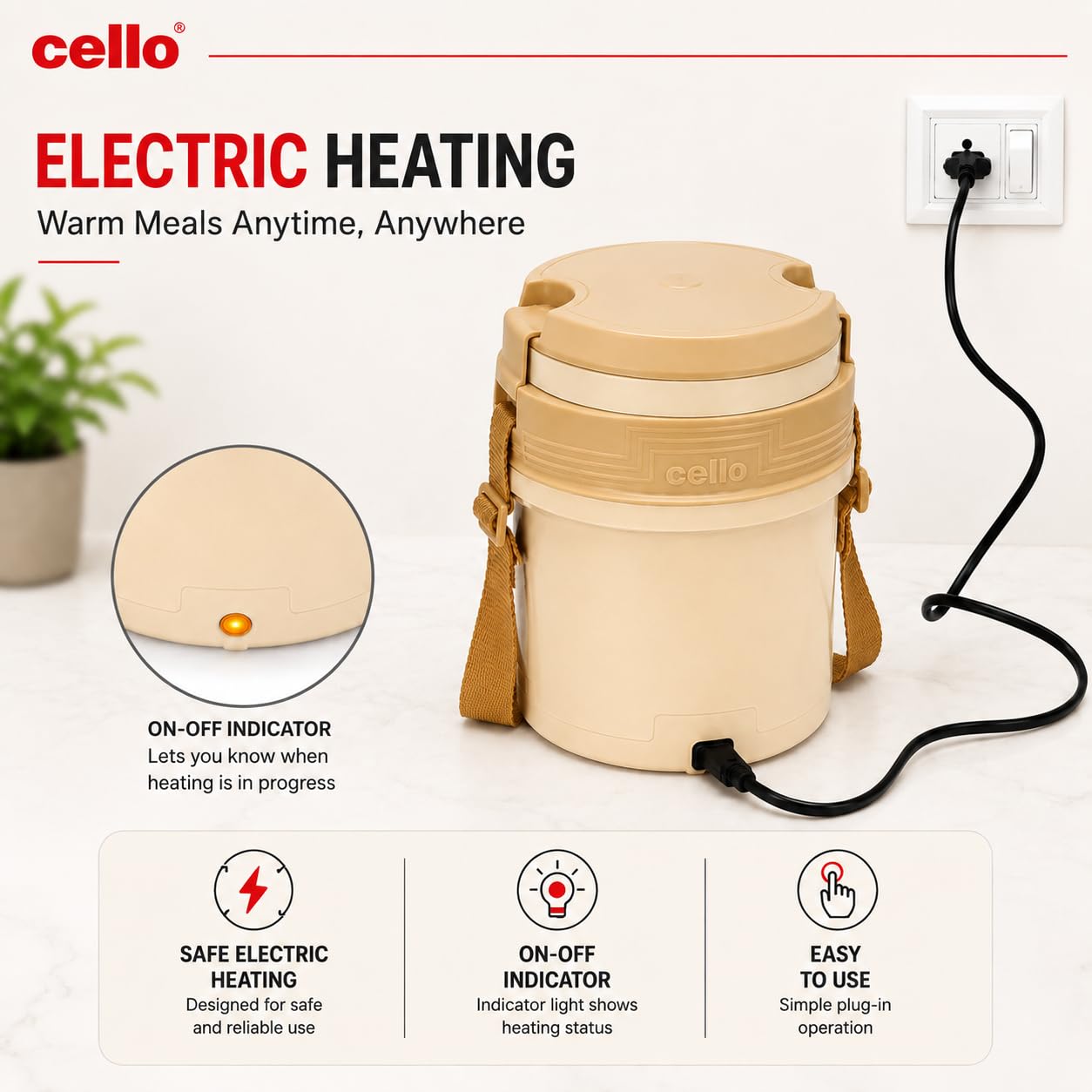 Cello - Newton 3 Tier - Compartment - Stainless Steel - Electric Lunch Box