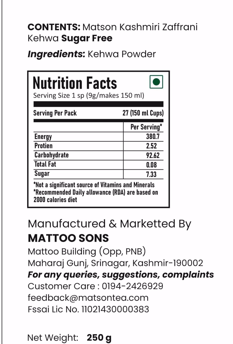 Matson - Kashmiri Zaffrani Kahwa - Sugar Free