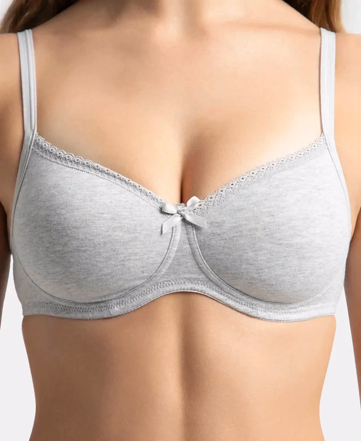 Jockey Women - Steel Gray Melange - Fashion Essentials - Wire-Free Padded Bra-1723-Stretch