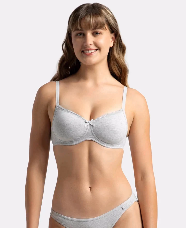 Jockey Women - Steel Gray Melange - Fashion Essentials - Wire-Free Padded Bra-1723-Stretch