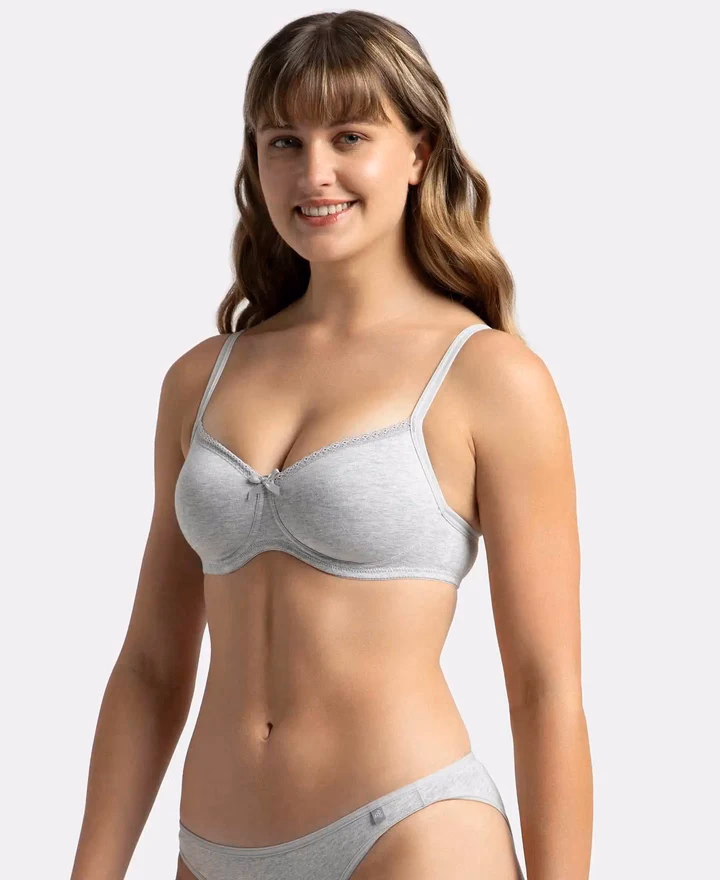 Jockey Women - Steel Gray Melange - Fashion Essentials - Wire-Free Padded Bra-1723-Stretch