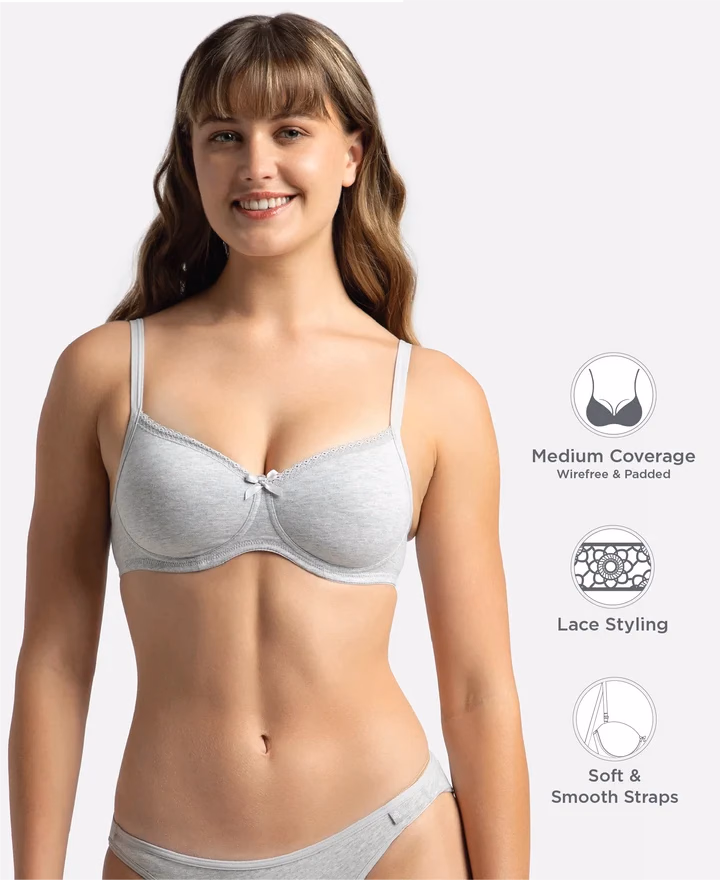 Jockey Women - Steel Gray Melange - Fashion Essentials - Wire-Free Padded Bra-1723-Stretch